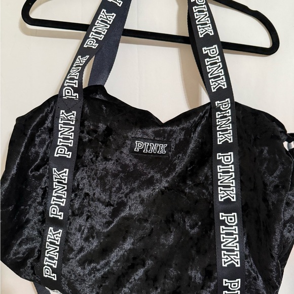 PINK Victoria's Secret Handbags - PINK Black Velvet Varsity Duffle Bag